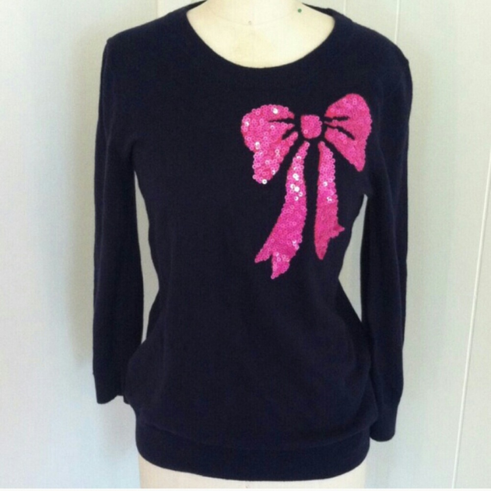 Gap navy sweater witb large pink sequin bow